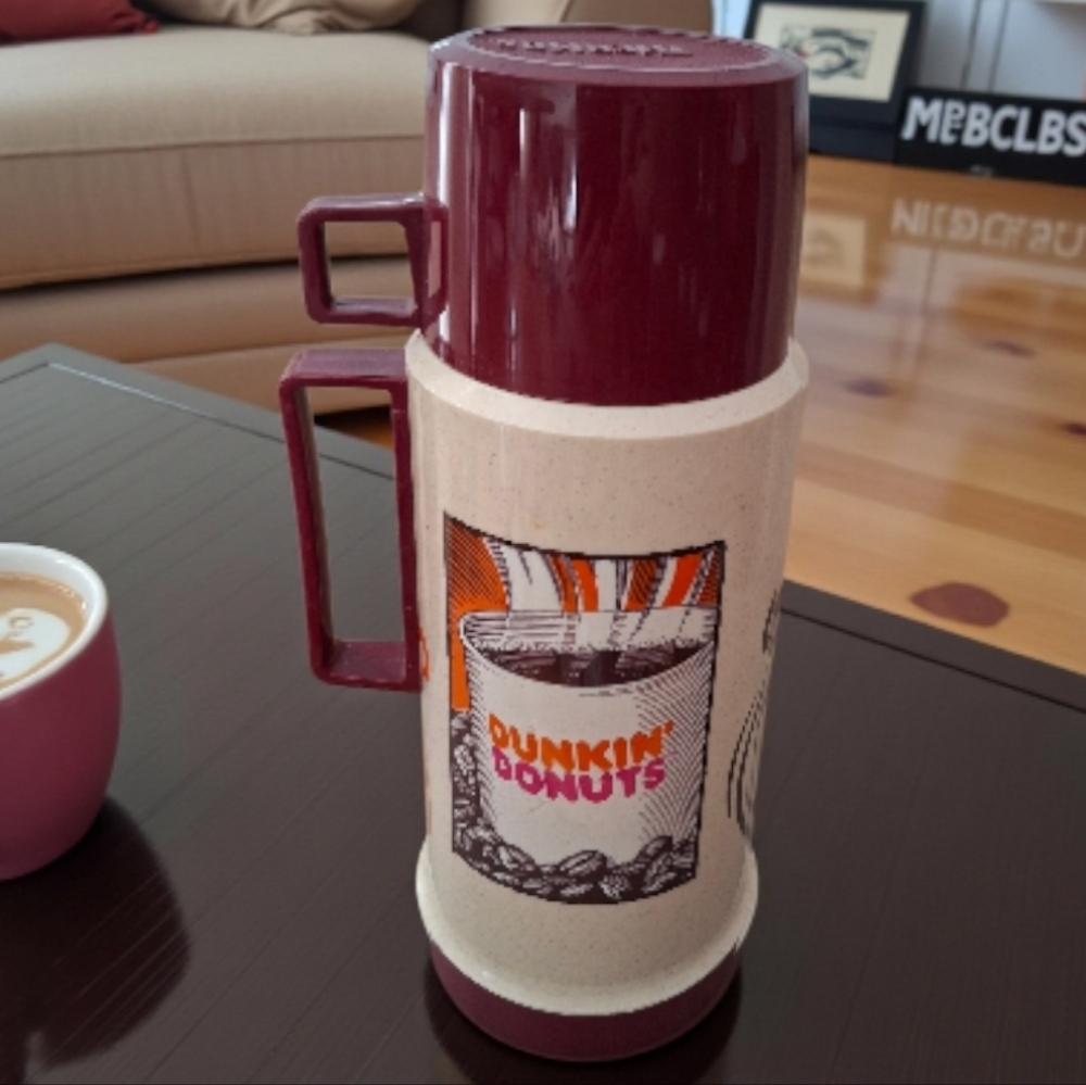 Vintage 80's Dunkin Donuts thermos  coffee or food 75F Interior Glass Old Logo
